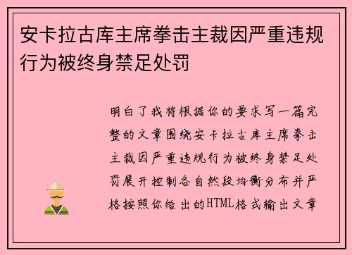 安卡拉古库主席拳击主裁因严重违规行为被终身禁足处罚 安卡拉古库主席拳击主裁因严重违规行为被终身禁足处罚